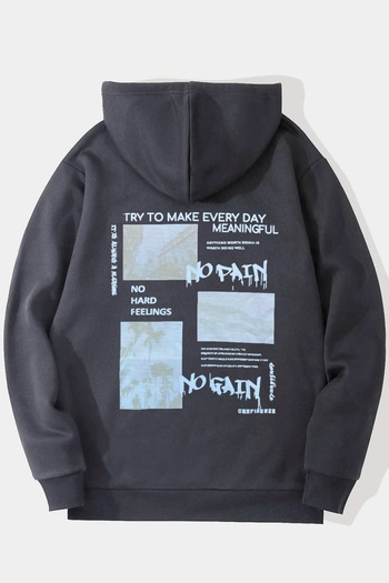 Black Sokak Anthracite No Pain No Gain Printed Oversize Hooded Unisex Sweatshirt