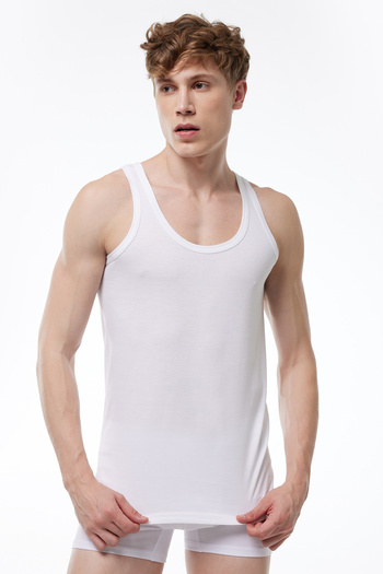 Malabadi Men's White 6 Pack 100% Cotton Combed Cotton Tank Top 002-E