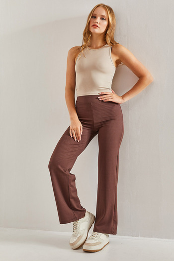 Bianco Lucci Women's Wide Belt Ribbed Palazzo Leggings