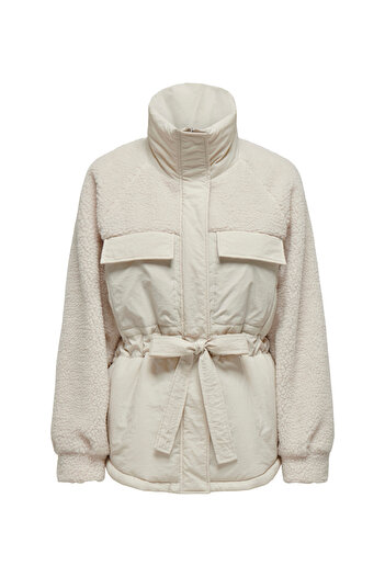 ONLY Κρεμ γυναικείο παλτό ONLARIANNA PADDED MIX TEDDY JACKET