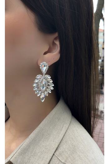 Hobigram Earring Types Women's Silver Color Crystal Stone Drop Dangle Evening Dress Earrings – Bijoux Earrings – Bijute