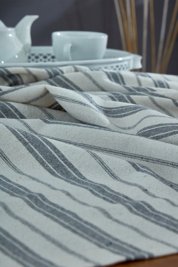 vivamaison Washed Cotton Anthracite Striped Tablecloth