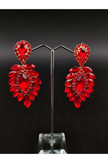 Hobigram Earring Assortment Red Crystal Stone Henna Wedding Bridal Earring – Bijoux Earring, Stylish Design – Bijuter