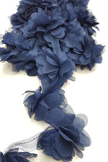 Hobigram Decorative Ribbon Navy Blue Laser Cut Tulle Flower – Tulle, Stylish Design, Women's Accessory
