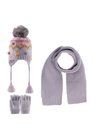 Kitti 1-4 Years Baby Girl Scarf Beanie Gloves Set of 3
