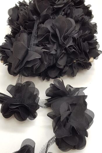 Hobigram Decorative Stripe Black Laser Cut Tulle Flower – Tulle, Stylish Design, Women's Accessory