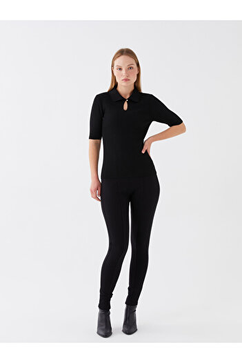 LC Waikiki Polo Neck Plain Short Sleeve Women's Knitwear Sweater