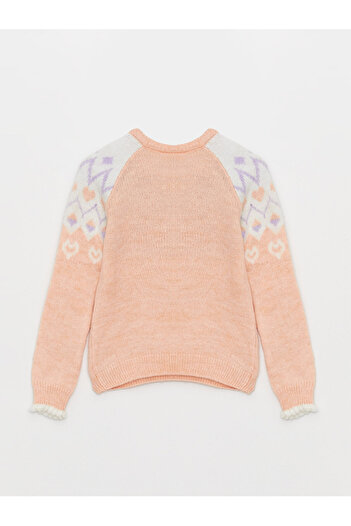 LC Waikiki Gemusterter, langärmliger Strickpullover für Mädchen mit Rundhalsausschnitt