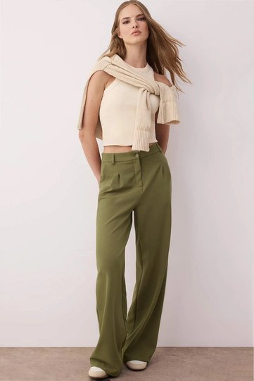 Light Khaki Pleated Wide Leg/Wide Leg Pants Twoaw25Pl00109 Palazzo