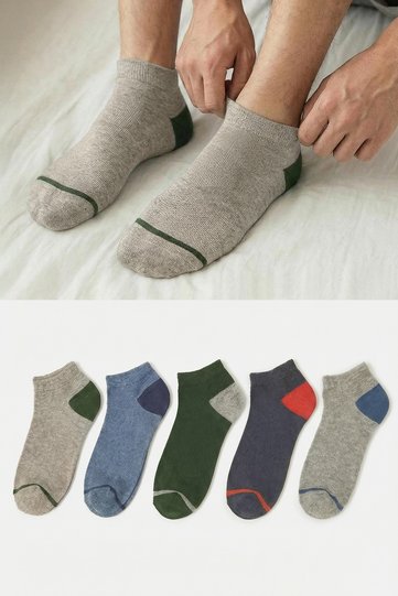 Multi-Colored 5'Li Package Cotton Color Panel Booties-Short-Ankle Socks Tmnss23Co00004
