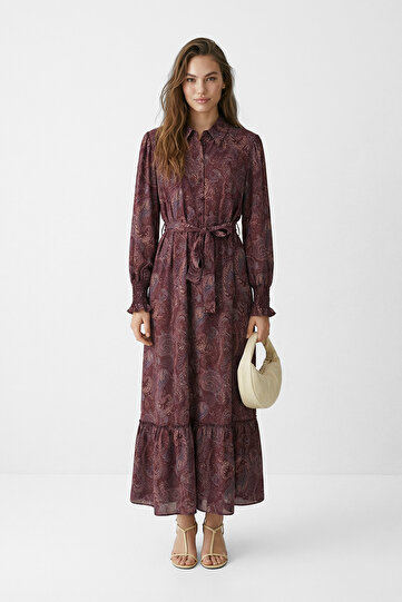 Plum Silky Fabric Shawl Pattern Modest Dress TCTSS26EB00160