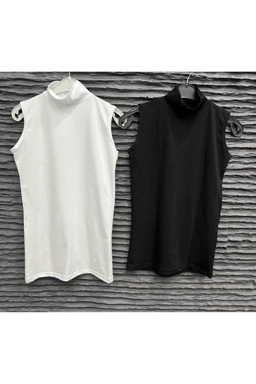 2 Pieces Black and White Color Turtleneck Throat Zero Sleeve (SLEEVELESS) Cotton Bodysuit