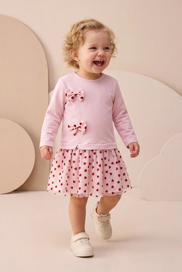 Girl's Dress with Tulle and Bow Detail