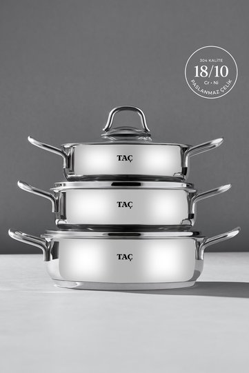 Bengü Pro Induction Base 6-Piece Stainless Steel Pan Set (16-18-20 cm)
