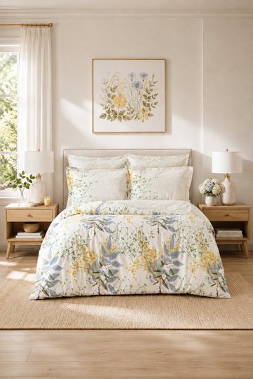 Clarinda Mustard 100% Cotton Double Fitted Sheet Duvet Cover Set