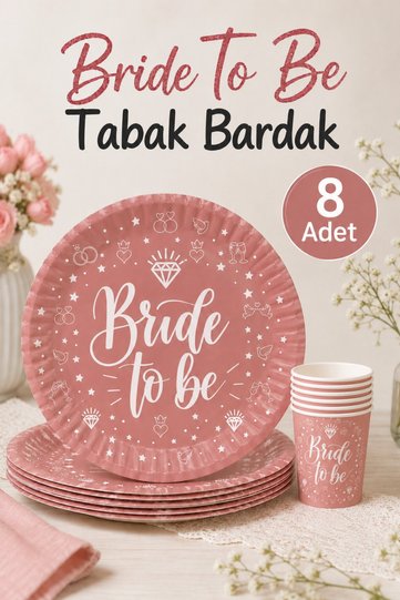 مجموعة من 8 أطباق وزجاج مكتوبة من Bride To Be، حلقة ملونة باللون الوردي الوردي، مفصلة لحفلات العازبة