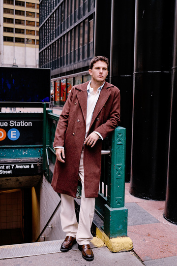 Brown Loose Fit Double-Breasted Long Cashmere Winter Coat Tmnaw23Kb00003