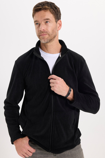 Unisex Standard Fit Full Zip Anti-Pilling Cold-Resistant Black Fleece Cardigan