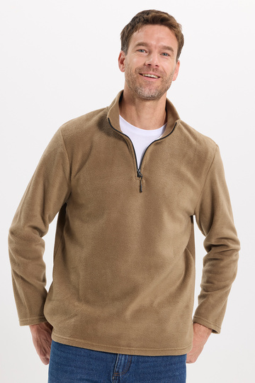 Unisex Standard Fit Anti-Pilling Cold Resistant Khaki Bato Collar Fleece Sweatshirt