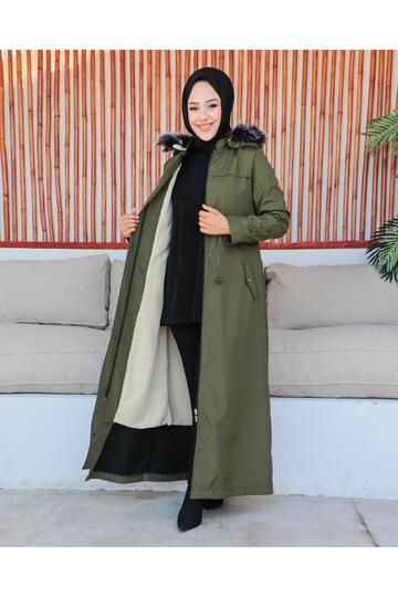 KMKKOMBIN ÖZaltay917 WOMEN'S FULL-LENGTH BONDIT FABRIC SPORTS AND ELEGANT COAT WITH FUR INSIDE