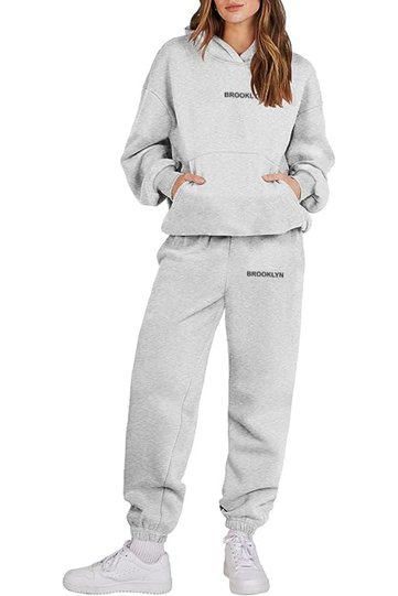AYMONTANAWomen's Brooklyn Printed Hooded Sweatshirt Bottom Top Tracksuit Set