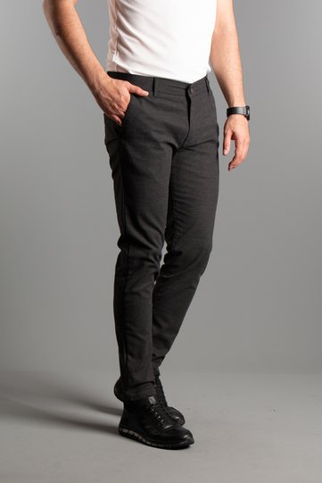 MEN'S BLACK TEXTURED CANVAS LINEN TROUSERS