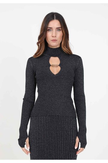 Women's Anthracite Long Sleeve Sweater with Heart Decolletage Logo 75Hafm48Cm27H-S89