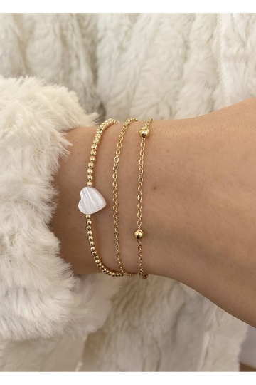 Mother-of-pearl heart dore combination gold bracelet