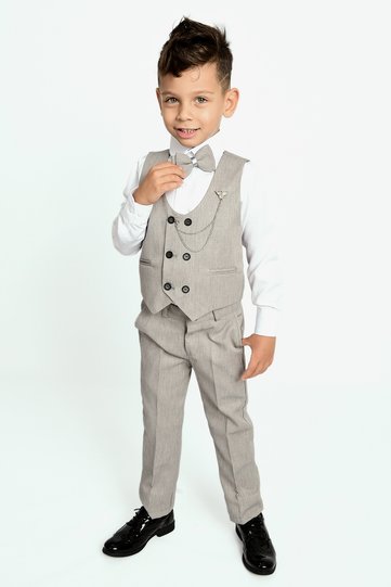Boy's Chain Tuxedo Suit with Vest and Bow Tie