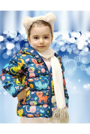 Girl's Boy's Inner Fleece Hooded Cat Patterned Winter Puffer Jacket & Coat Rb-101