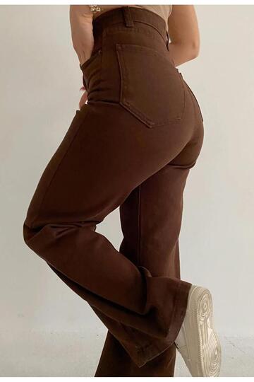 Coffee Palazzo High Waist Denim Pants