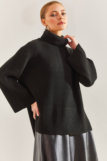 Women's Black Turtleneck Knitwear Sweater 20234515