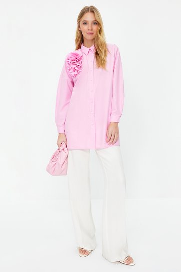 Pink Appliqué Floral Detail Cotton Woven Shirt TCTSS24TG00030