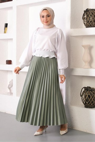 4538 تنورة حجاب مطوية بخصر مطاطي
