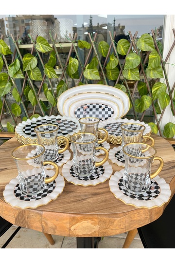 Checkered 27 pcs with handles breakfast and service set