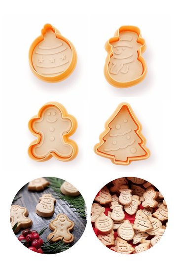 New Year Patterned Press-Type Man Pine Tree Cookie Mold Shaped New Year Dough Cutter Apparatus