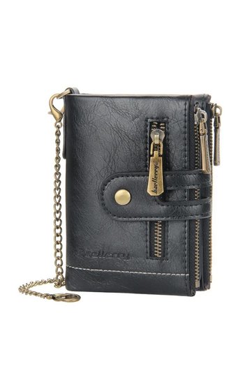 Jeep Coin Card Compartment Chain Holder RFID Featured Pu Leather Wallet with Chain