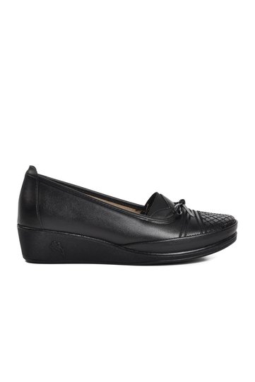 137 Black Genuine Leather Women's Casual Shoes Heel Supported Gel Mother Shoes