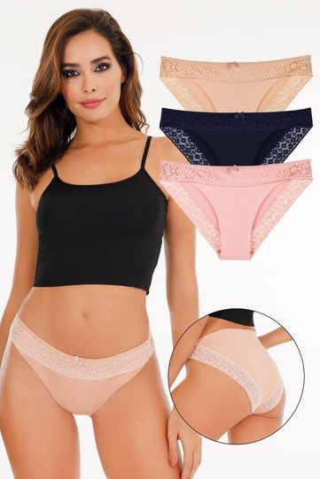 Women's Laser Cut Lace Slip Panties 3-Piece Pack Set - Kts3101 Model-2