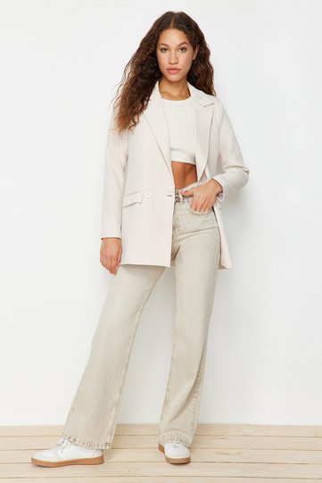 Gray Regular Lined Double-Breasted Woven Blazer Jacket TWOSS20CE0059