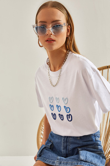 Women's White Heart Printed Tshirt 60111034