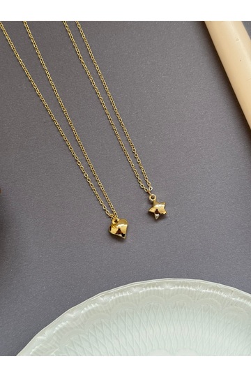 2-Piece Gold 2-Separate Bold Star Heart Necklace