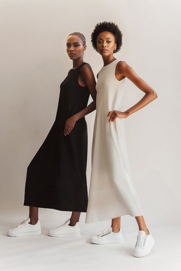 Black-Beige 2-Pack 100% Cotton Knit Lining Undershirt Dress TCTAW22UK0110