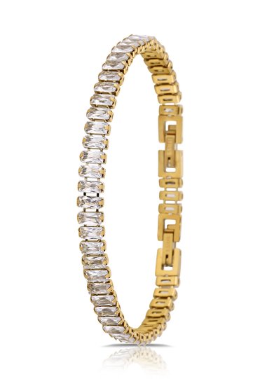 Steel Luxury Zircon Stone Elegant Waterway Bracelet Gold Color
