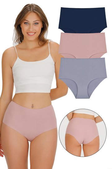 Women's High Waist Laser Cut Panties 3-Piece Kts2011 -Rose