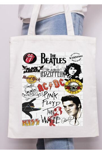 Rock'n Roll Pink Floyd, Ac Dc, Kiss, The Beatless EtcTote Bag Cloth Bag