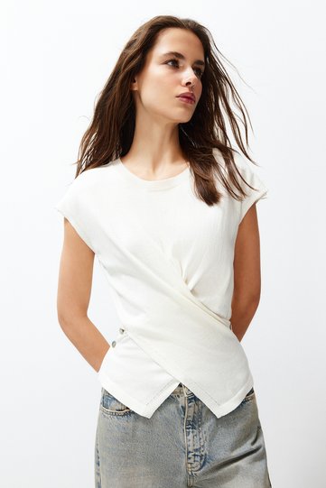 Cotton T-Shirt Look Blouse - Ecru TWOSS24BZ00266