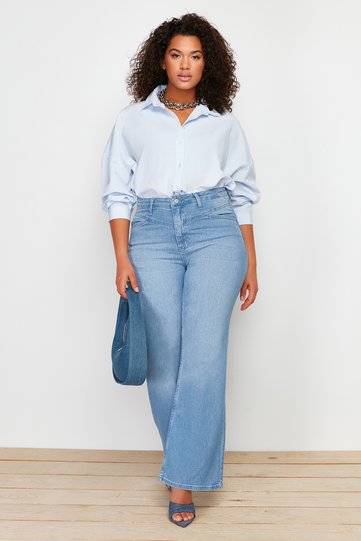 Light Blue High-Waisted Comfort Seam Detail Flared Fit Jeans TBBSS24CJ00003