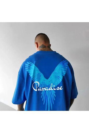 Unisex Large Size Paradise Printed Cotton Crew Neck Oversize T-Shirt