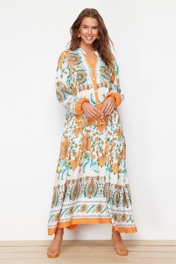 Orange Floral Viscose Woven Dress TCTSS24EB00221